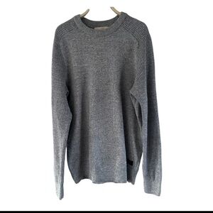Men's Gray SweaterCotton Pullover Crewneck Grey Sweater w/Ribbed Detail on arms